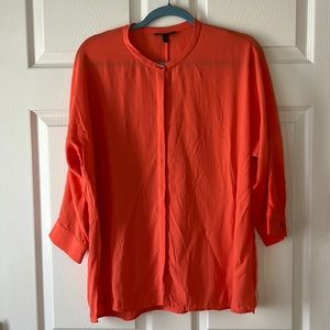 Eileen Fisher Mandarin Collar Silk Orange Button Down Shirt,‎ Sz Small